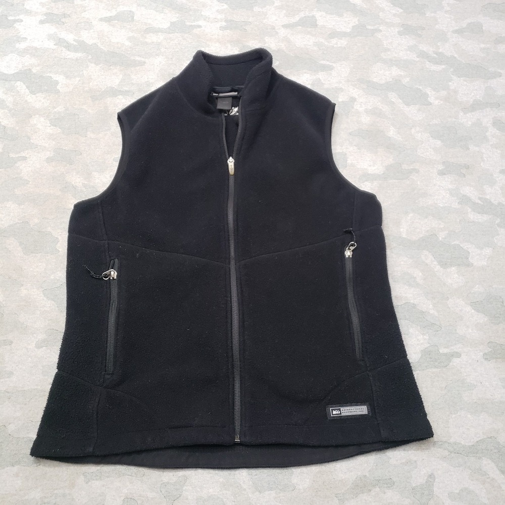 REI Vest Womens Large Black Zip Up Fleece Outdoors Hiking Camp‎ Travel Pockets